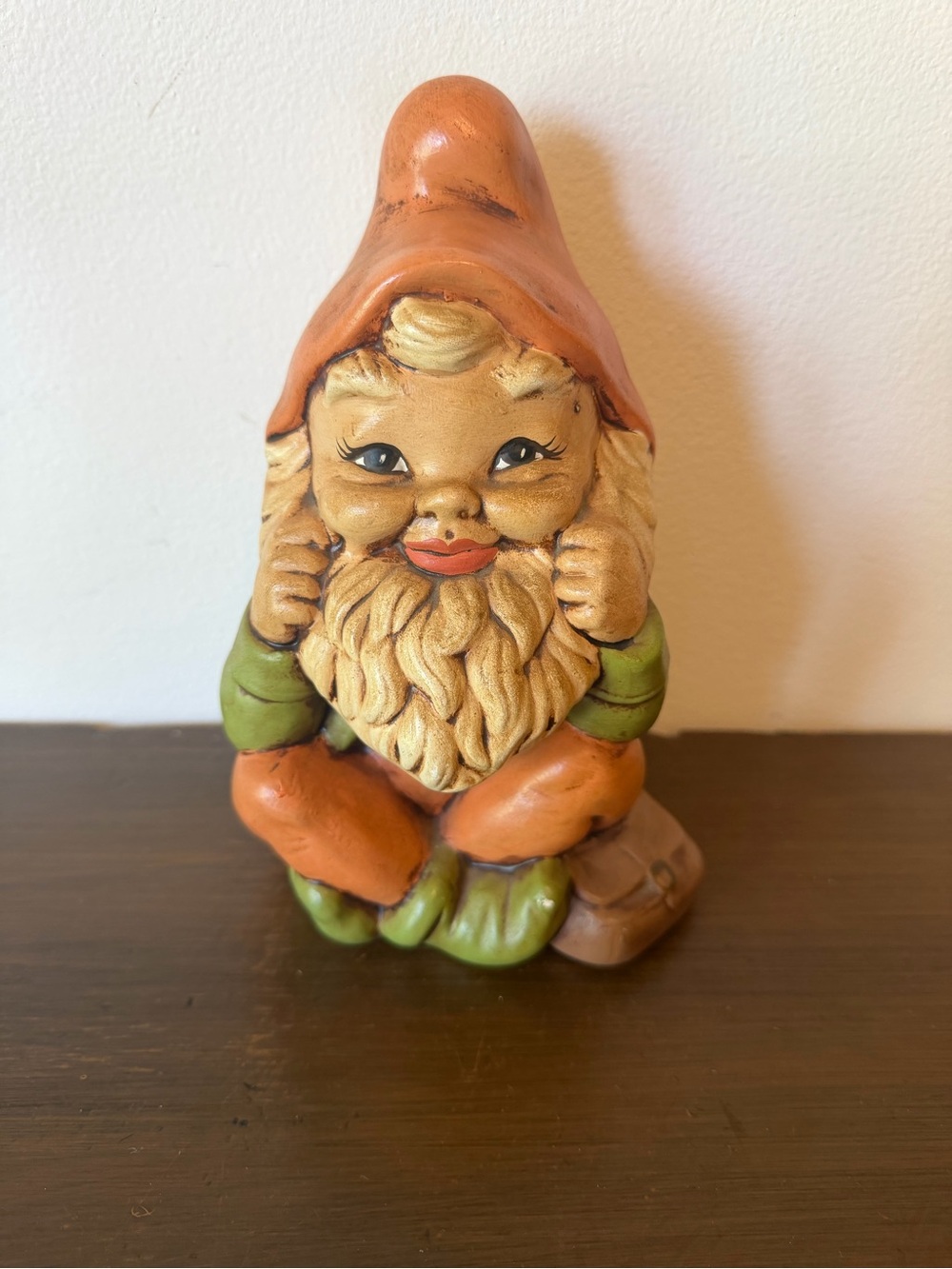 Vintage Hand-Painted Orange Garden Gnome Figurine by